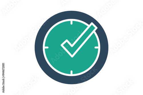 Real time icon. solid icon style. clock with check mark. icon related to efficiency. productivity elements vector illustration