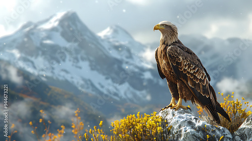 Wildlife such as eagles or mountain goats near the peak photo