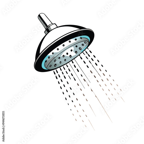 Generate a realistic vector artwork of a showerhead spraying water.