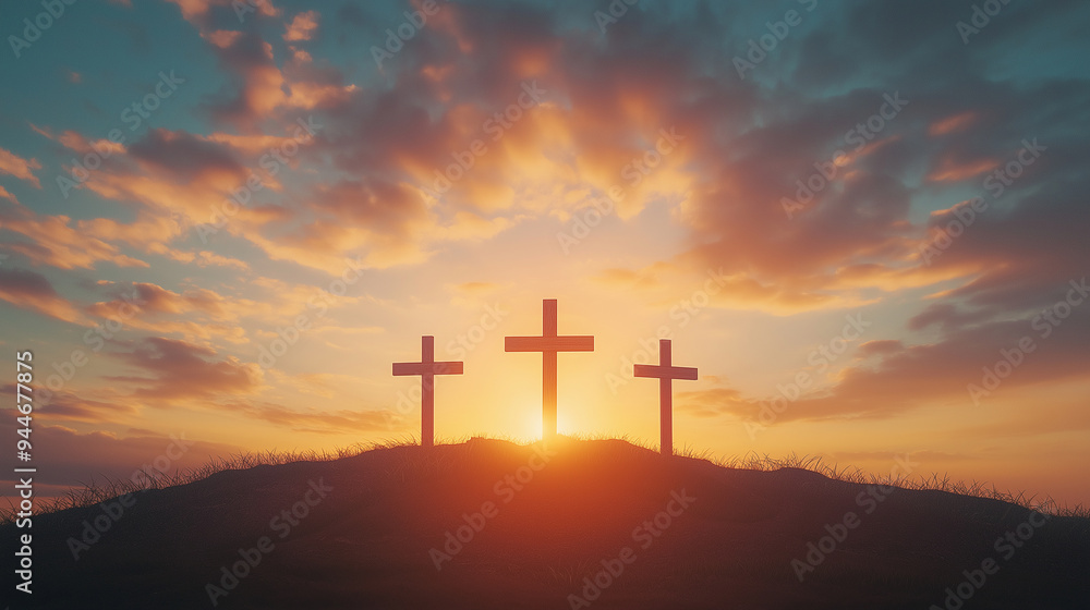 sunset glow across sky, cross atop mountain seemed to illuminate with divine light, a powerful symbol of Jesus Christ and the profound connection between God and religion amidst drifting clouds. sunset glow across sky, cross atop mountain seemed to illuminate with divine light, a powerful symbol of Jesus Christ and the profound connection between God and religion amidst drifting clouds.