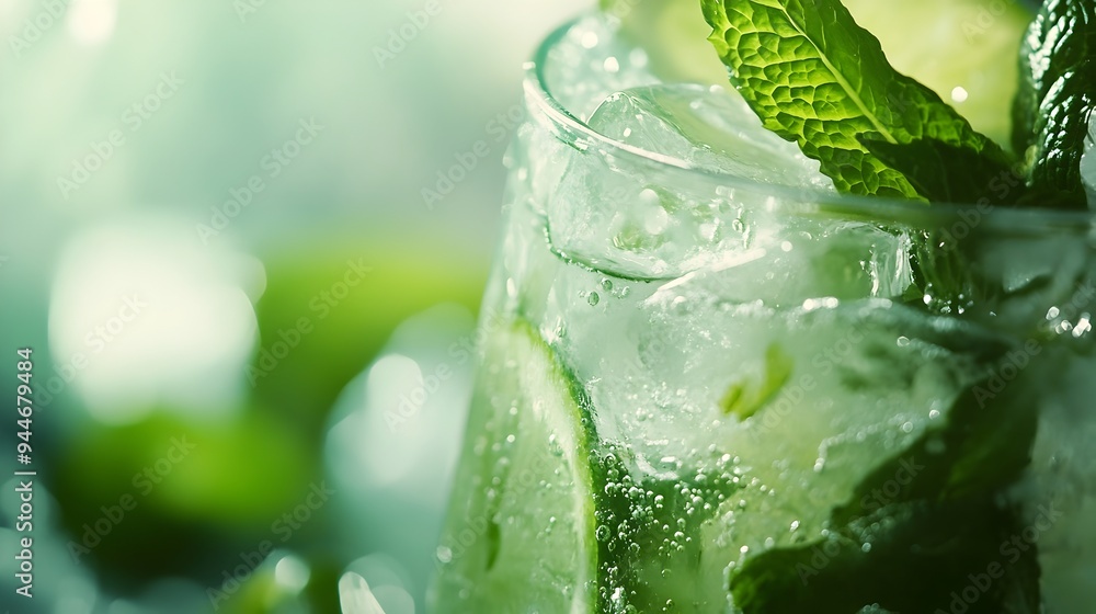 Close up of a Perfectly Crafted Cold Mojito Cocktail with Fresh Mint Leaves and Vibrant Lime Wedges Served in a Transparent Glass Ideal for Summertime Refreshment and Lifestyle Imagery Close up of a Perfectly Crafted Cold Mojito Cocktail with Fresh Mint Leaves and Vibrant Lime Wedges Served in a Transparent Glass Ideal for Summertime Refreshment and Lifestyle Imagery