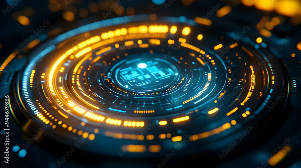 Futuristic Technology Interface with Glowing Orange and Blue Lights Futuristic Technology Interface with Glowing Orange and Blue Lights