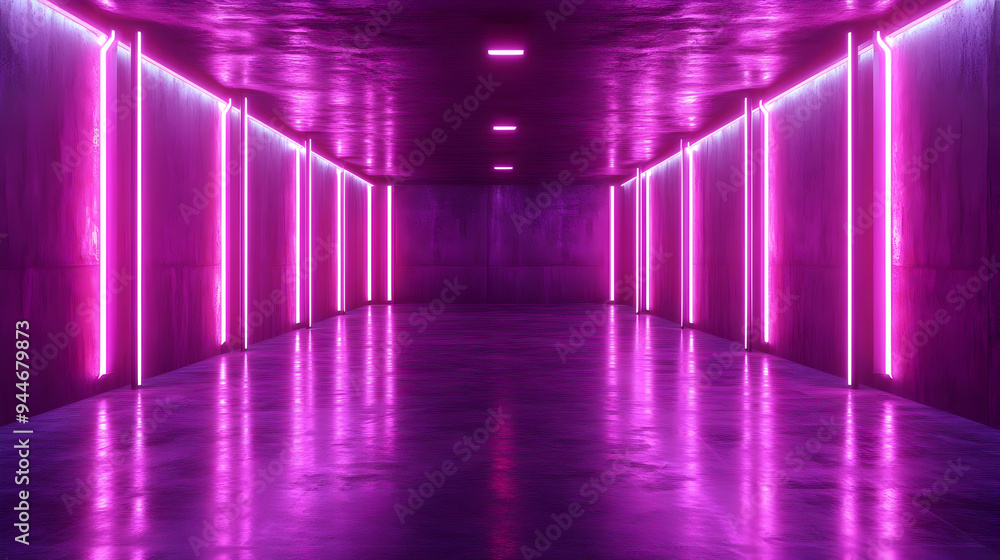 Pink Neon Lights in a Dark Corridor