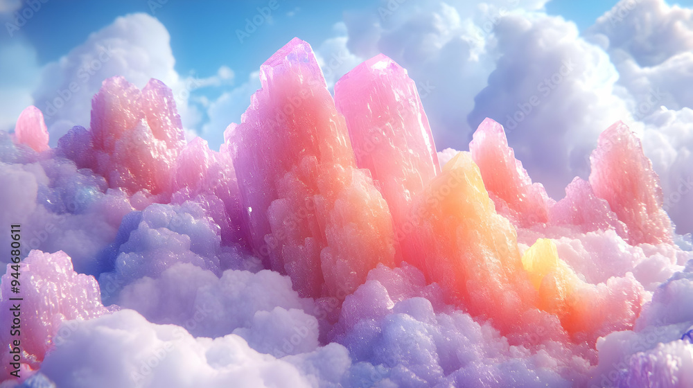 Pink Crystal Mountains in Dreamy Cloudscape Pink Crystal Mountains in Dreamy Cloudscape