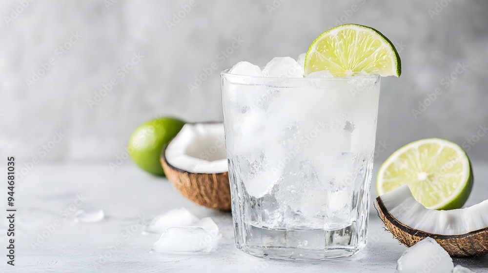 Refreshing Glass of Iced Coconut Water with Lime Wedge Healthy Tropical Beverage for Summer and Wellness Refreshing Glass of Iced Coconut Water with Lime Wedge Healthy Tropical Beverage for Summer and Wellness