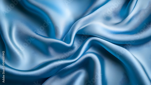 Smooth Blue Satin Fabric Drape Background Texture