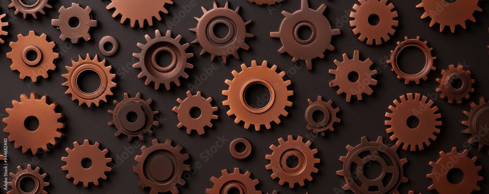 rust-colored gears arranged artfully on a dark surface, perfect for industrial or mechanical themes. rust-colored gears arranged artfully on a dark surface, perfect for industrial or mechanical themes.