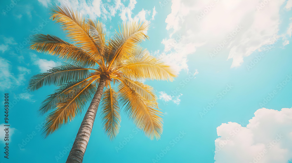 Palm Tree Against Blue Sky with White Clouds Palm Tree Against Blue Sky with White Clouds