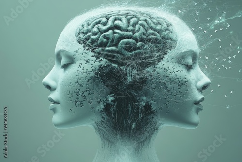 Surreal digital rendering of a female profile dissolving into neural networks symbolizing cognitive expansion mental integration and the limitless nature of human thought