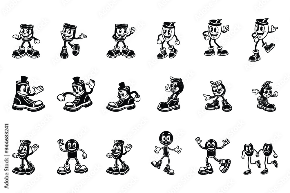 Playful Cartoon Legs: A Versatile Character Set with various footwear Playful Cartoon Legs: A Versatile Character Set with various footwear