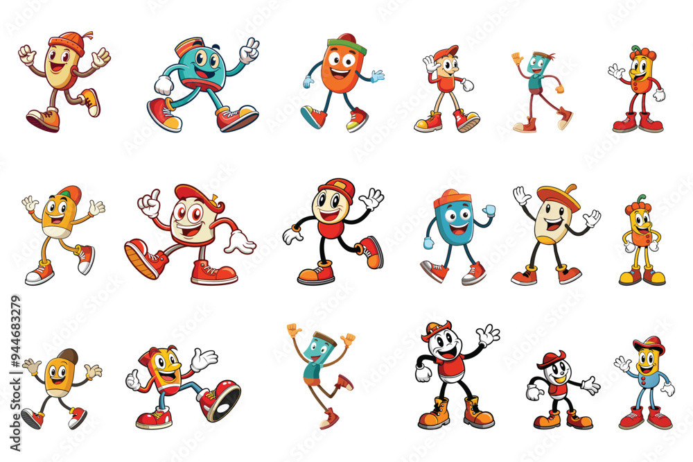 Obraz premium Playful Cartoon Legs: A Versatile Character Set with various footwear