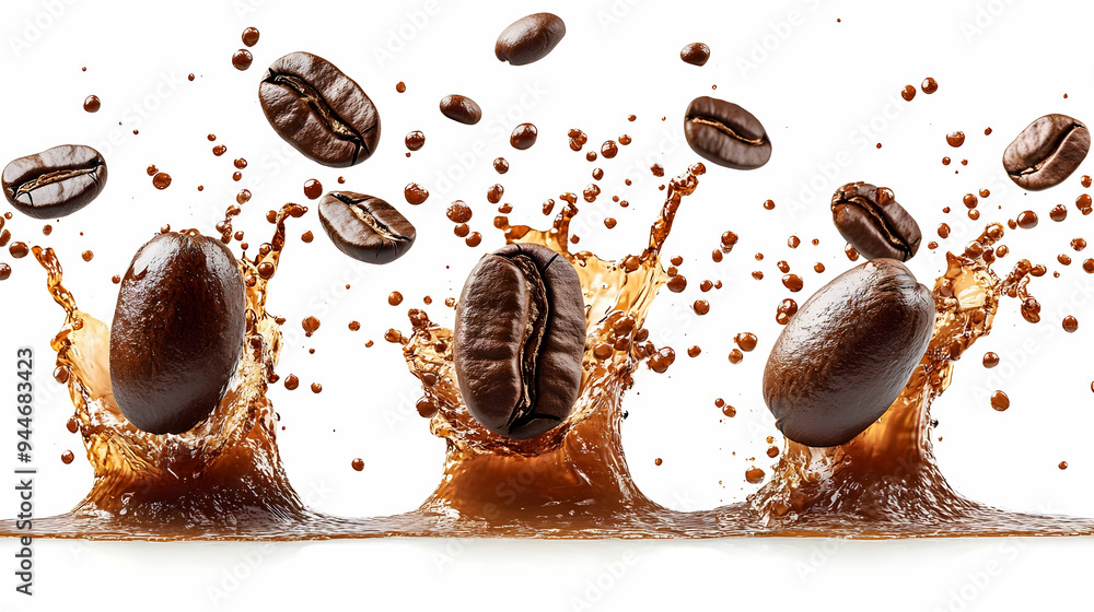 Coffee Bean Splash with Brown Liquid Coffee Bean Splash with Brown Liquid