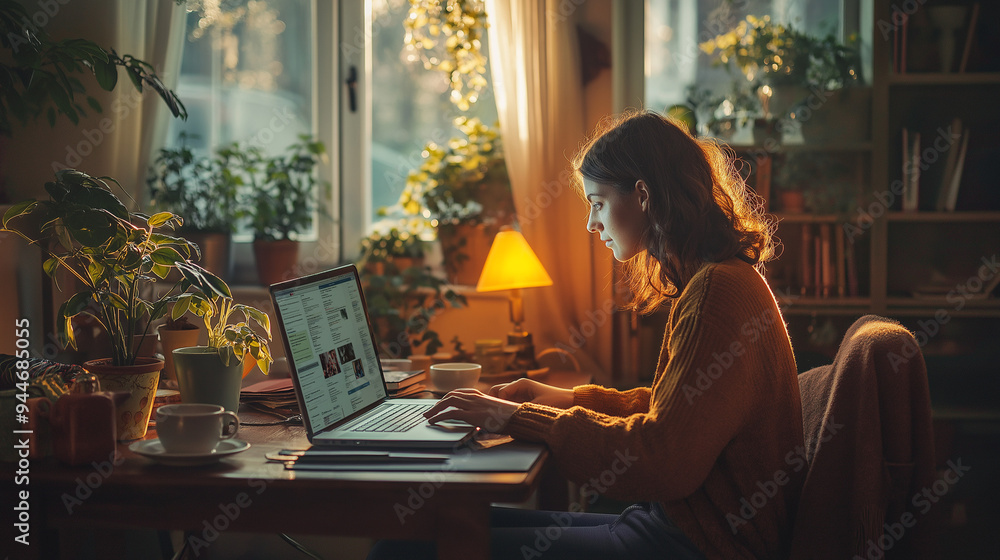 remote work, home office setup, laptop open, cozy living room, coffee mug remote work, home office setup, laptop open, cozy living room, coffee mug
