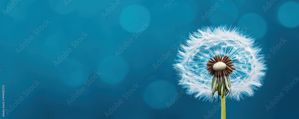dandelion clock against a soft blue background, symbolizing nature's beauty and the passage of time. dandelion clock against a soft blue background, symbolizing nature's beauty and the passage of time.