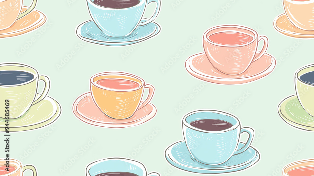 Seamless pattern with sketched or doodle cups of coffee Seamless pattern with sketched or doodle cups of coffee