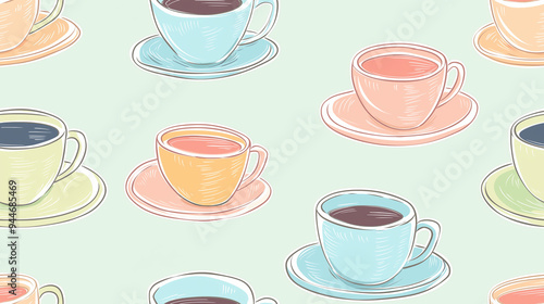 Seamless pattern with sketched or doodle cups of coffee