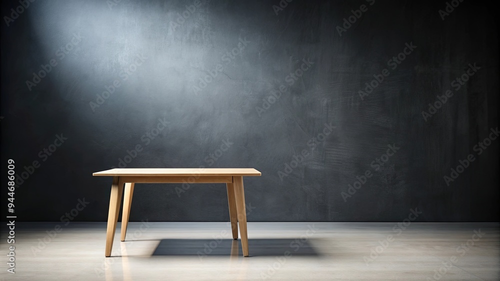 Minimalist empty table on gray floor against black background, , rendering, empty, rectangular, table, gray, floor Minimalist empty table on gray floor against black background, , rendering, empty, rectangular, table, gray, floor