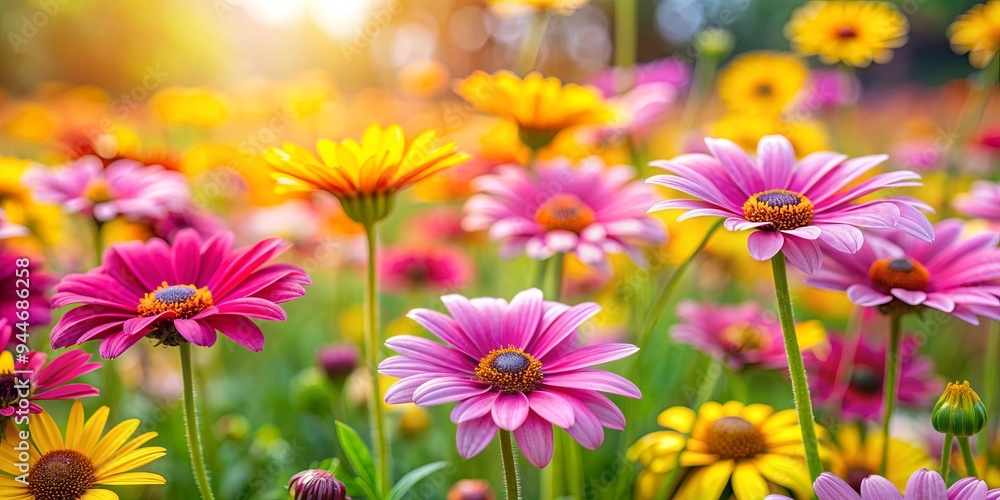 Pink and yellow daisies blooming in a colorful public garden, flowers, daisies, pink, yellow, colorful, garden, nature, spring Pink and yellow daisies blooming in a colorful public garden, flowers, daisies, pink, yellow, colorful, garden, nature, spring