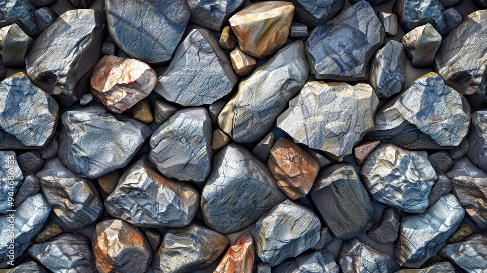 Close-up of a collection of gray and brown stones with natural textures and patterns. Close-up of a collection of gray and brown stones with natural textures and patterns.