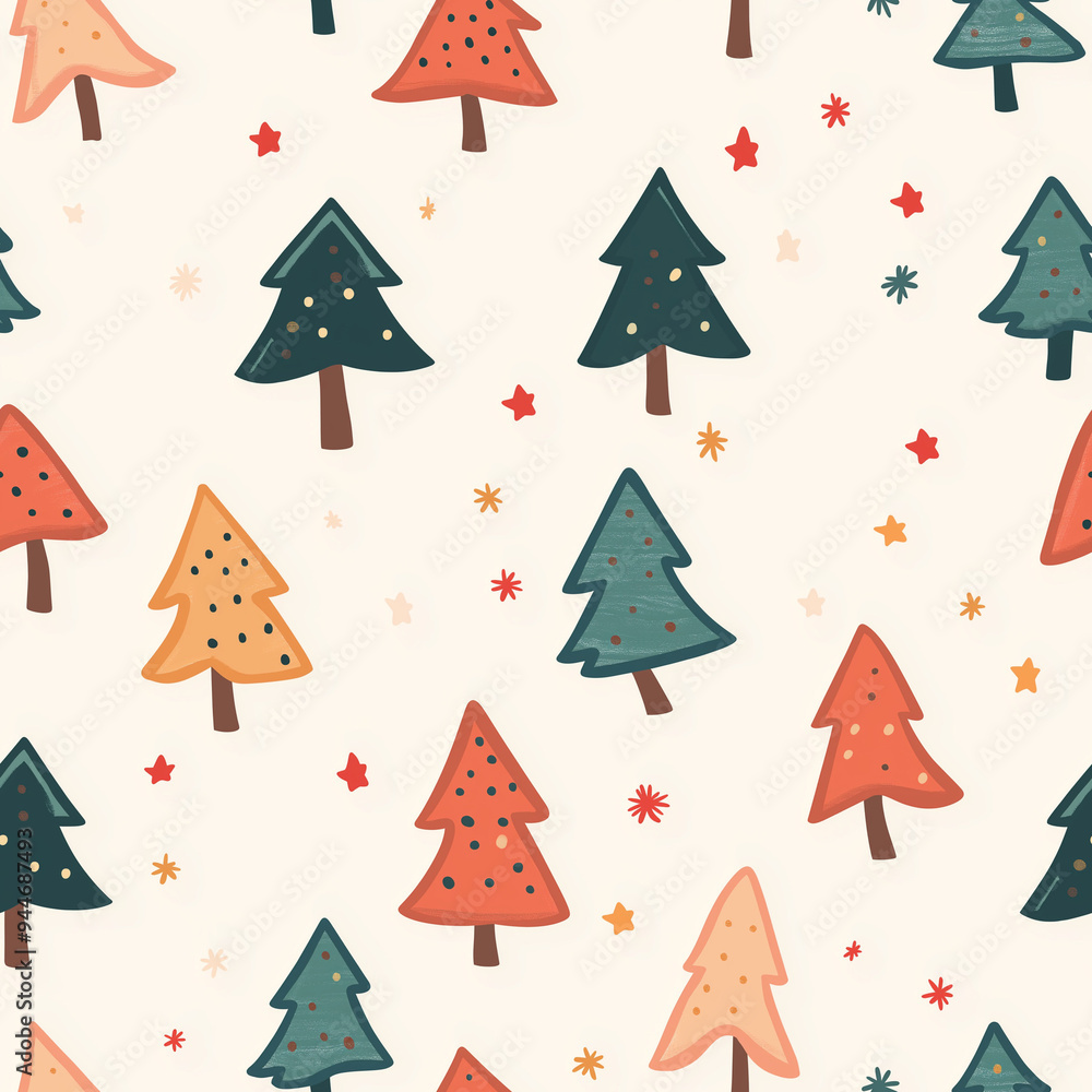 Simple christmas tree seamless pattern, doodle hand drawn Simple christmas tree seamless pattern, doodle hand drawn