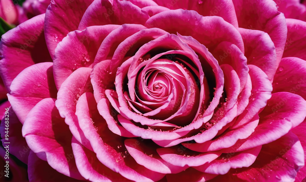 A close-up view of a pink rose with delicate petals, glistening with dew drops A close-up view of a pink rose with delicate petals, glistening with dew drops