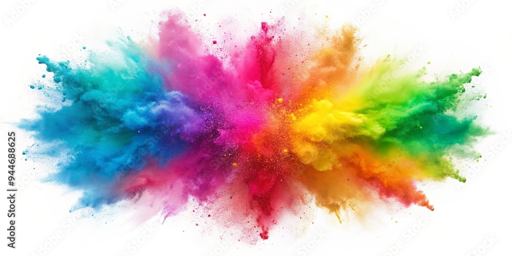 Colorful powder explosion isolated on white background, abstract splatter of colored dust powder , explosion, splash Colorful powder explosion isolated on white background, abstract splatter of colored dust powder , explosion, splash