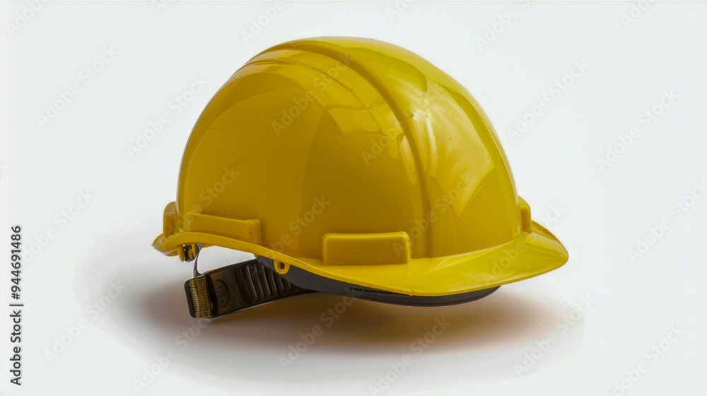 A yellow construction hard hat, isolated against a plain white background, symbolizing safety, work, and industrial settings. A yellow construction hard hat, isolated against a plain white background, symbolizing safety, work, and industrial settings.