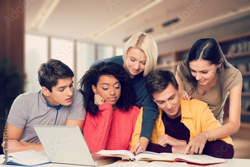 University students study together for project report