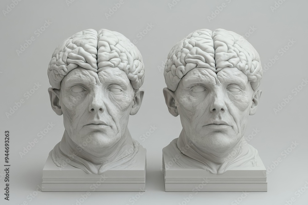 Obraz premium Surreal digital rendering of a couple with glowing brains symbolizing intellectual synergy the connection of minds and the warmth of shared thoughts in a loving relationship