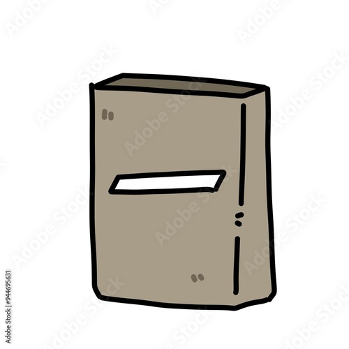 cartoon illustration of paper bag, isolated on white background