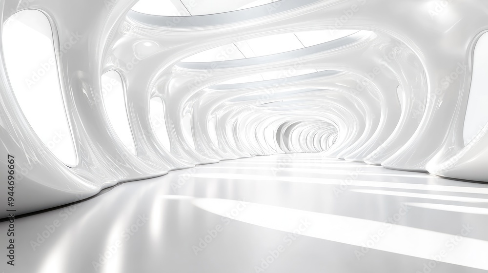Fototapeta premium Abstract architectural background featuring a white interior with circular elements 3D rendering