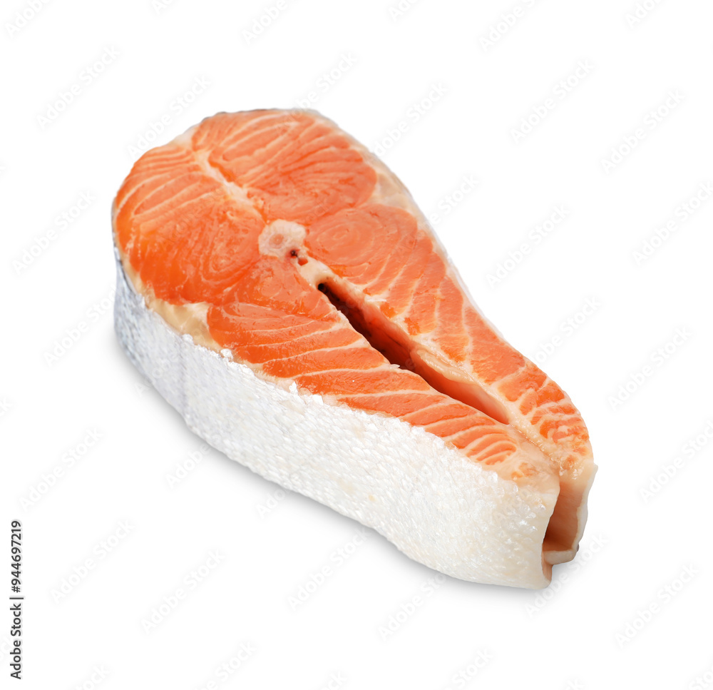 One fresh salmon steak isolated on white One fresh salmon steak isolated on white