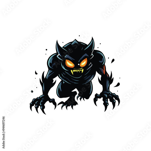 A detailed vector illustration of a shadowy monster with glowing eyes and sharp claws, lurking in the darkness. photo