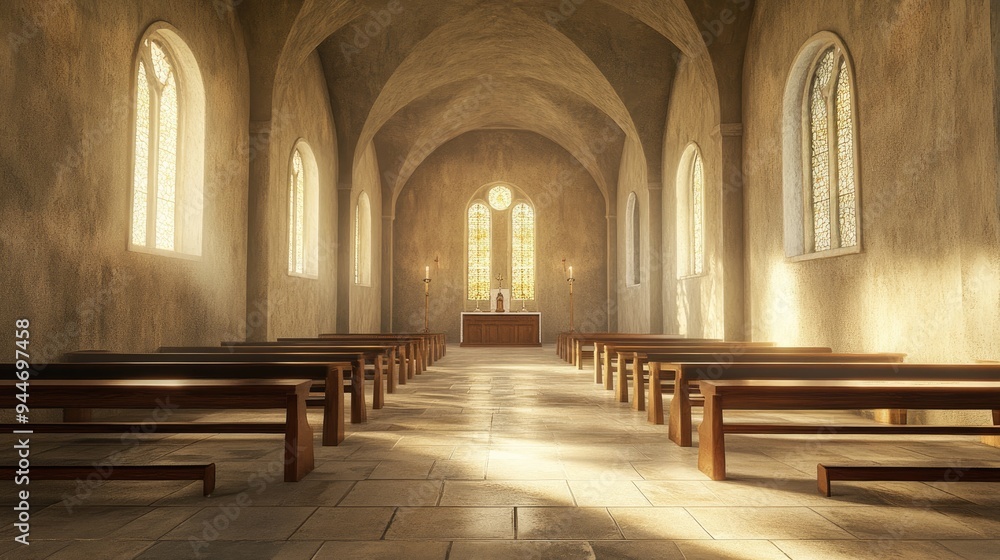 Obraz premium 3D rendering of the nave of a historic church from the 6th century