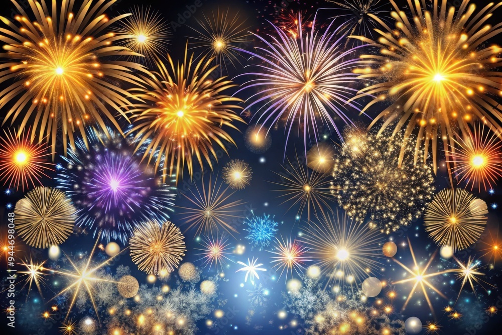 Fototapeta premium A dazzling display of colorful fireworks illuminates the night sky above a festive celebration, captivating viewers with bursts of vibrant colors and intricate designs. Generative AI