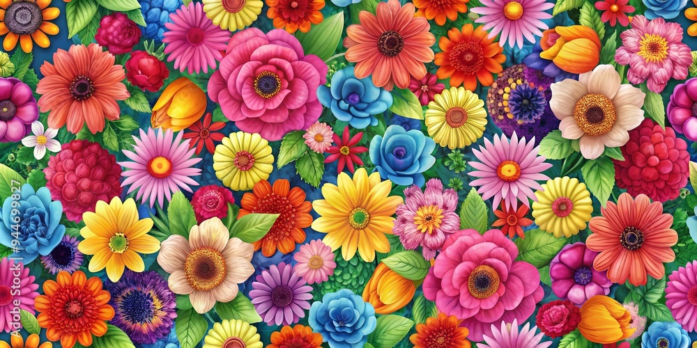 Seamless pattern featuring vibrant flowers in a repetitive design, floral, bloom, botanical, background, repetitive, colorful Seamless pattern featuring vibrant flowers in a repetitive design, floral, bloom, botanical, background, repetitive, colorful