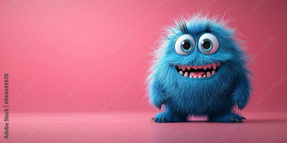 A funny cartoon monster character standing on a pink background. Suitable for illustration, decoration, and kids' room design. A funny cartoon monster character standing on a pink background. Suitable for illustration, decoration, and kids' room design.