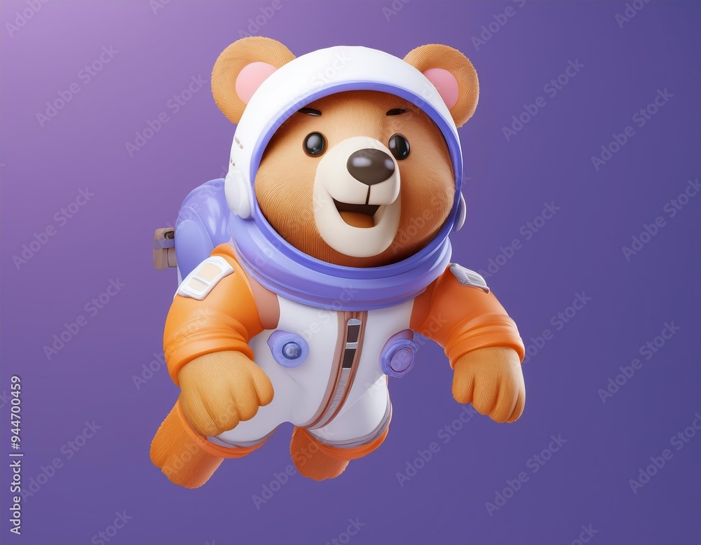 3D cheerful bear astronaut floats through space, 3D Illustration 3D cheerful bear astronaut floats through space, 3D Illustration