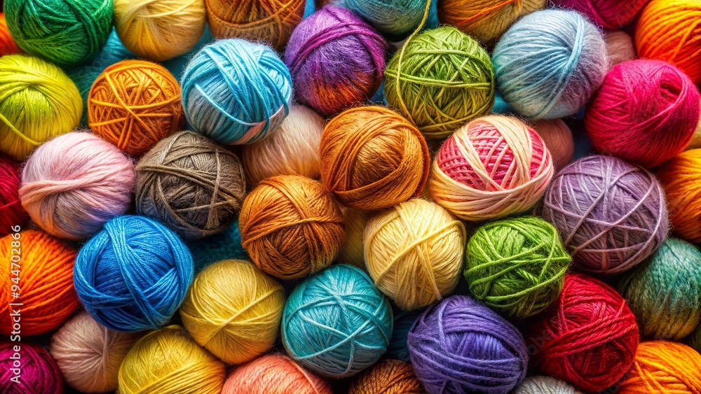 Colorful yarn balls of cotton, wool, linen, and thread in a vibrant assortment of colors , vibrant, colorful, yarn, cotton, wool Colorful yarn balls of cotton, wool, linen, and thread in a vibrant assortment of colors , vibrant, colorful, yarn, cotton, wool