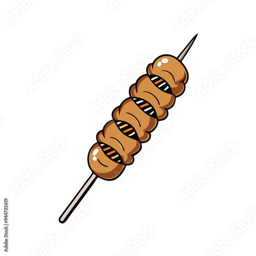Illustration of a grilled meat skewer with five pieces of meat.