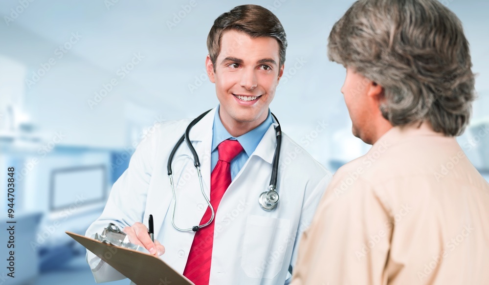Young smart doctor with patient consulting in hospital. Young smart doctor with patient consulting in hospital.