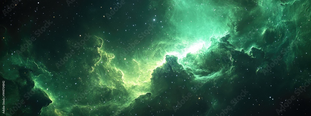 Obraz premium Green space star nebula in space background rendered as a 3D cartoon Digital painting