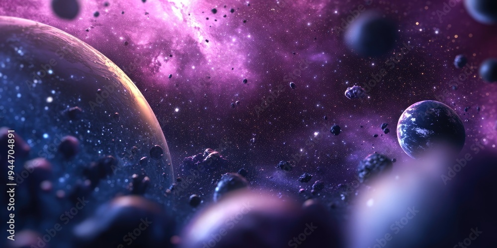 Stars of a planet and galaxy in free space depicted in 3D cartoon rendering Stars of a planet and galaxy in free space depicted in 3D cartoon rendering