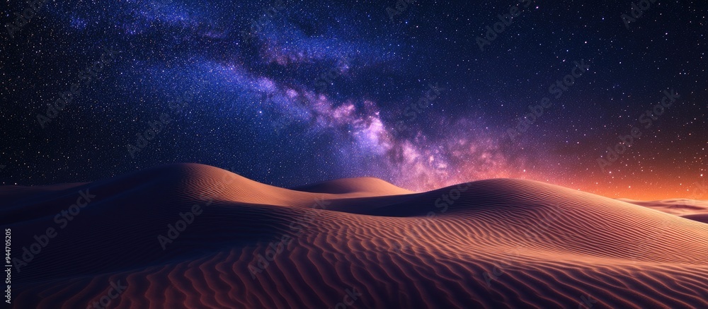 3D cartoon rendering featuring the Milky Way above sand dunes at a dark location 3D cartoon rendering featuring the Milky Way above sand dunes at a dark location