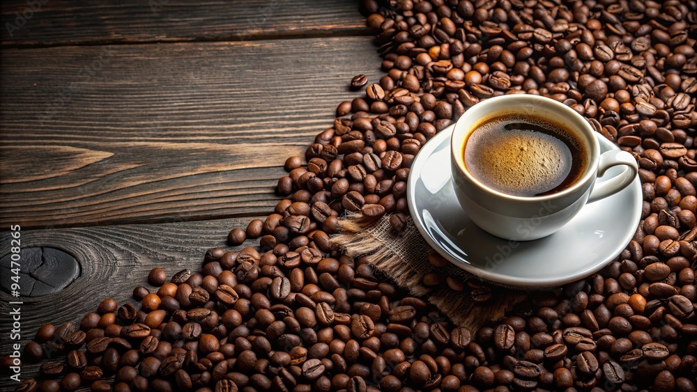 Cup of freshly brewed coffee with roasted coffee beans, coffee, cup, drink, beverage, aroma, morning, caffeine, refreshment, mug Cup of freshly brewed coffee with roasted coffee beans, coffee, cup, drink, beverage, aroma, morning, caffeine, refreshment, mug