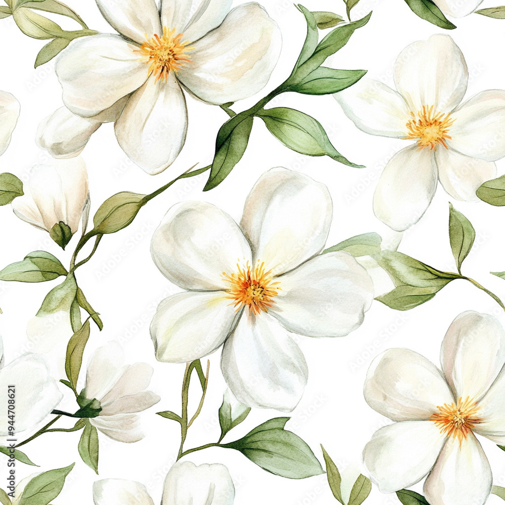 Obraz premium white flowers watercolor seamless patterns.