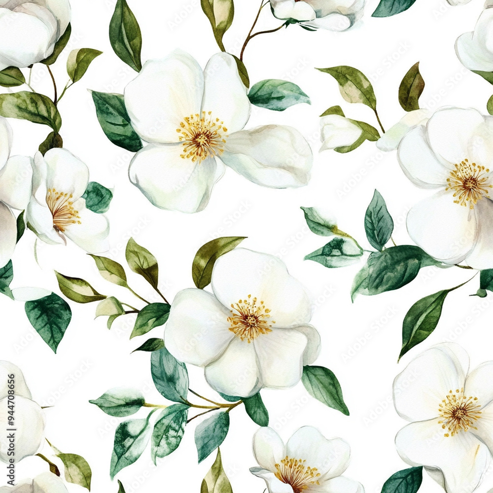 white flowers watercolor seamless patterns. white flowers watercolor seamless patterns.
