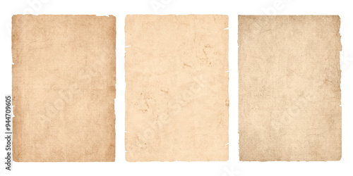 Vintage old paper sheets or parchment with ripped torn edges. Antique ragged worn paper textures