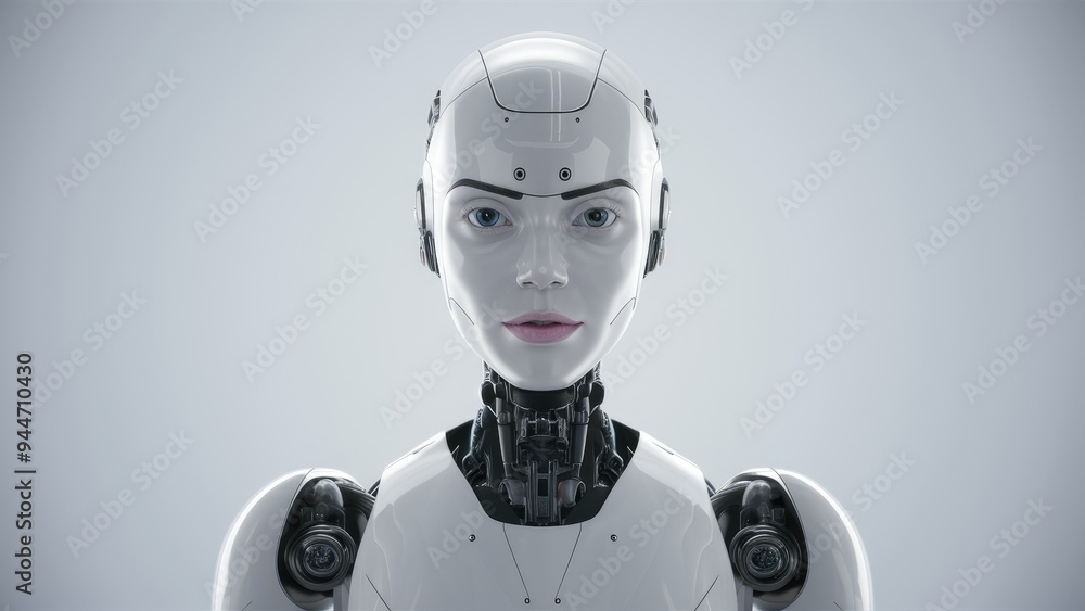 Futuristic 3D rendering of a female robot on a clean white background Futuristic 3D rendering of a female robot on a clean white background