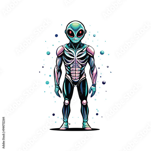 A realistic vector depiction of an alien with bioluminescent skin.